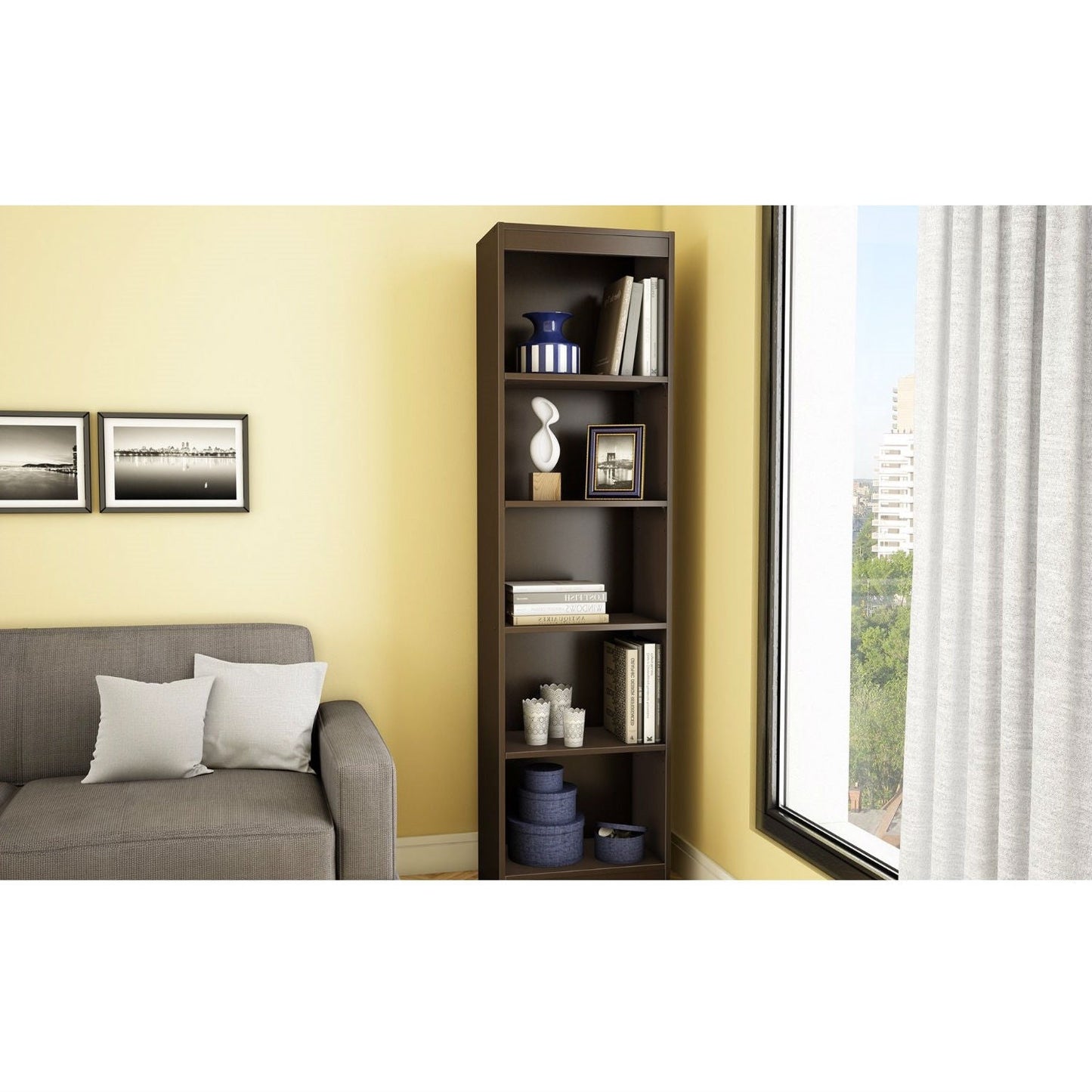 Chocolate Brown Wood Finish 71-inch Tall 5-Shelf Bookcase-1